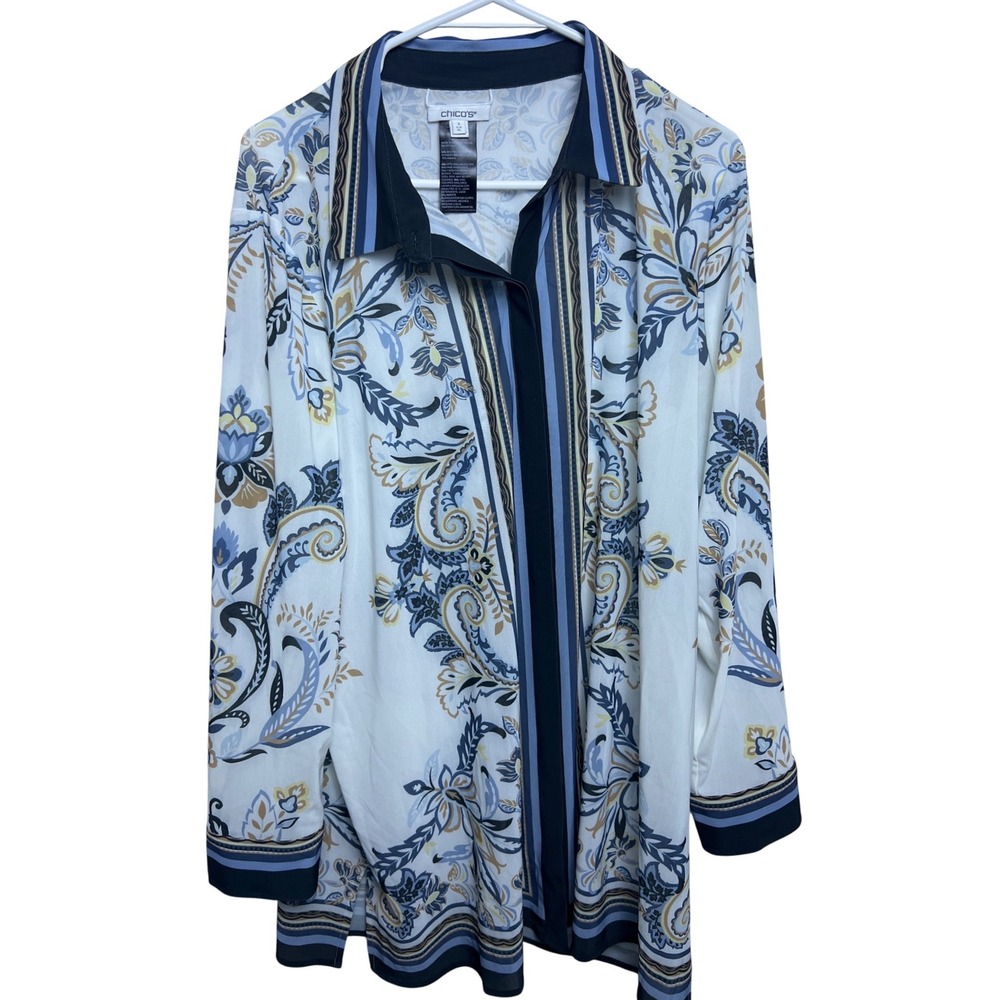 Chicos Women 3XL Travelers Collection Mesh Shirt Jacket paisley LS Artful Chic